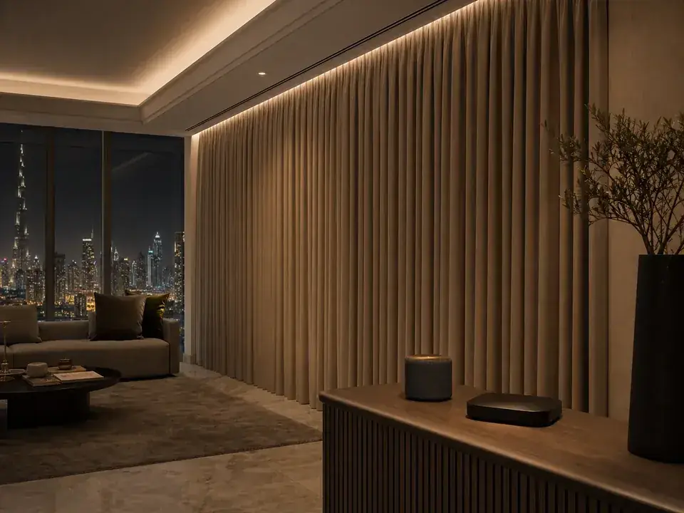 Automated curtains integrated with a compatible smart-home control system