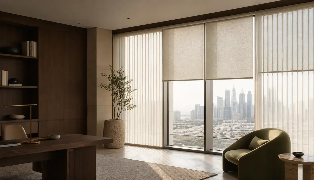 Modern blinds creating privacy in a bright interior